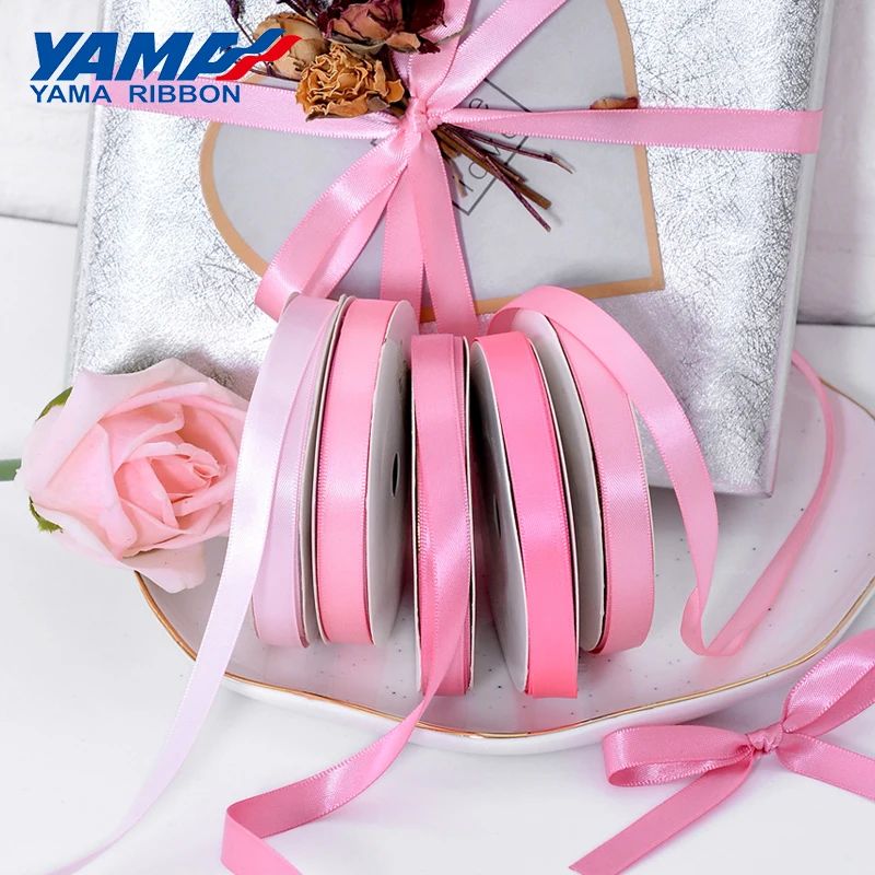 YAMA 25yards/roll Single Face Satin Ribbon 6 9 13 16 25 38 mm Ribbons 1/4