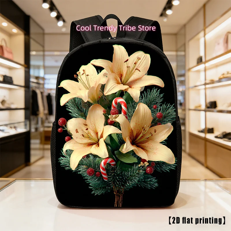 Christmas Candy Blooms (1), a Spacious And Lightweight Unisex Backpack Featuring Adjustable Shoulder Straps And Side Pockets, Pe