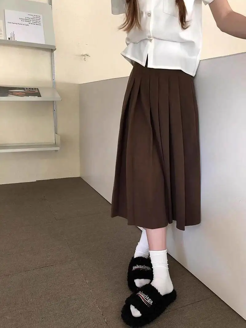 

Карамельная плиссированная юбка А-силуэта с высокой талией, теплая, утолщенная, зимняя, новая модель для полных женщин, повседневная, в пол