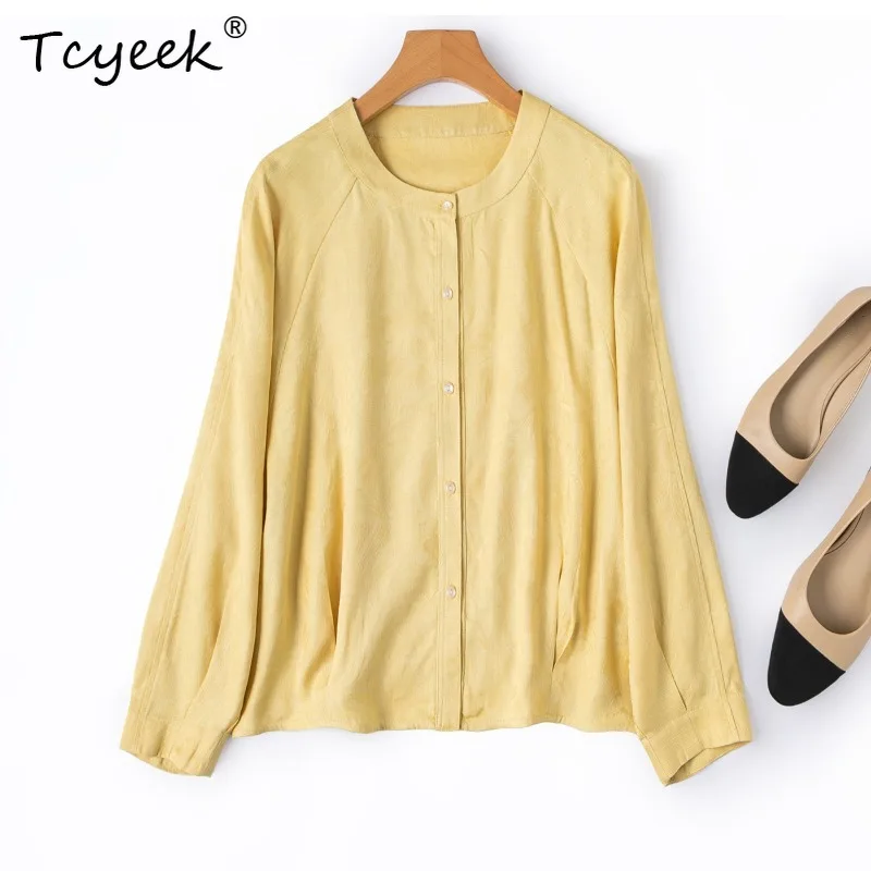Tcyeek 100% Real Mulberry Silk Woman Tops 2026 Spring Soft Comfortable Practical Long-sleeved Top Clothing for Female Ropa Mujer