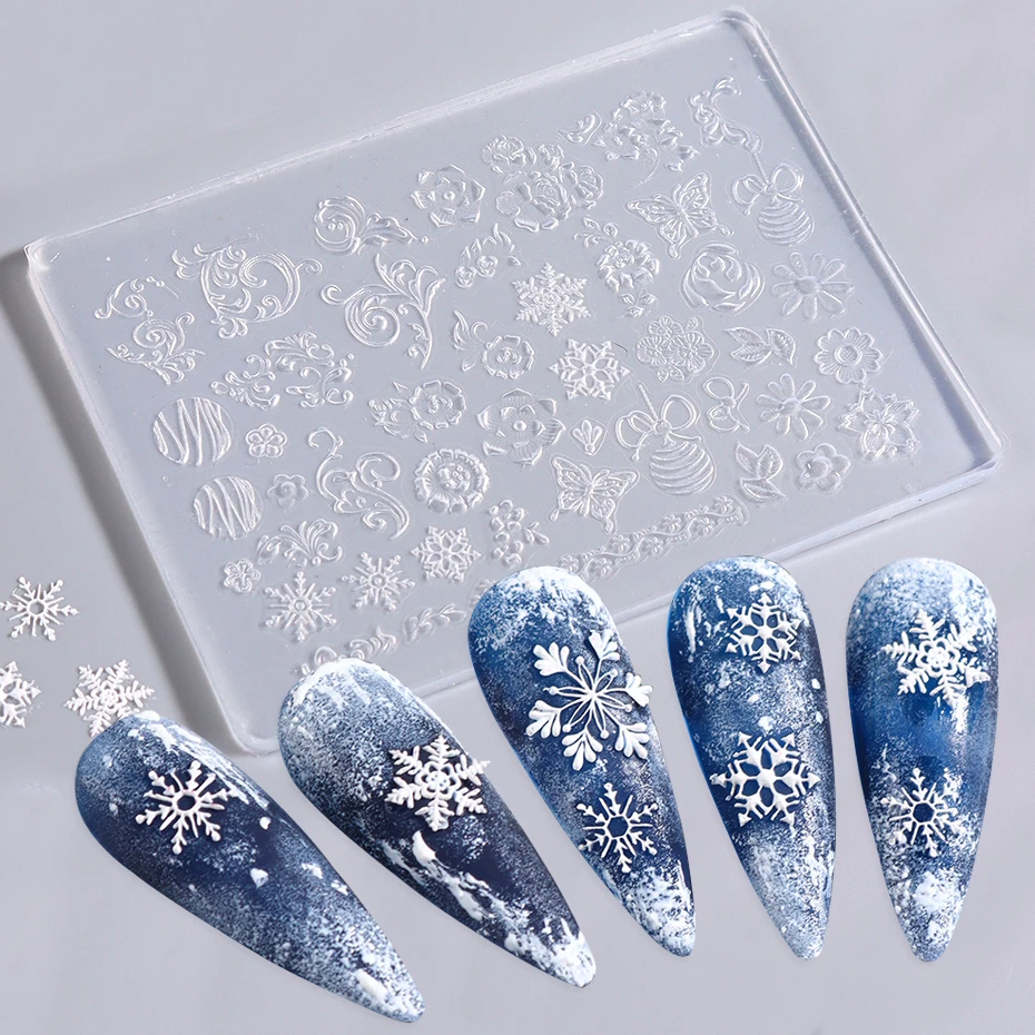 3D Silicone Nail Carving Mold Snowflakes Winter Mould Stamping Design Gel Stencils DIY Manicure Accessory Tools Multi-Designs