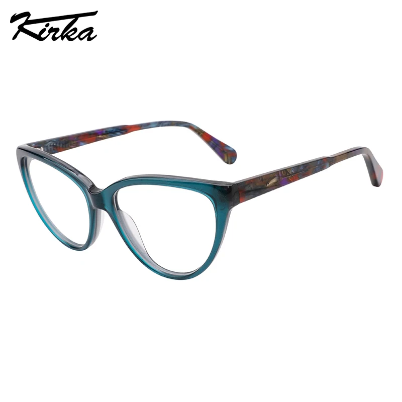 Kirka Female Eyewear Acetate Triangle Cat Eye Glasses Optical Prescription Glasses Thin Frame Crystal Colors Glasses WD1397