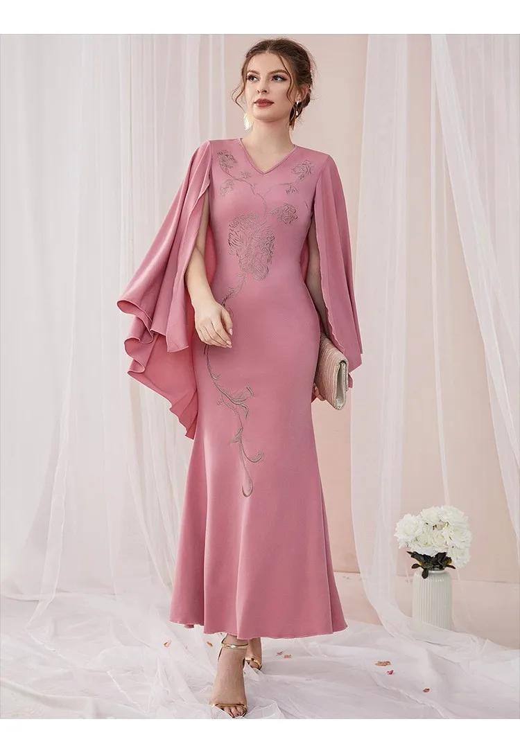 

Fashion Women Bodycon Embroidery Cloak Maxi Dress Evening Party Gown Dubai Abaya Muslim Kaftan Eid Ramadan Jalabiya Djellaba New