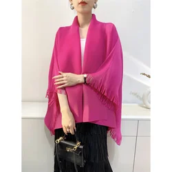 DUOSHA Miyake 2023 Spring and Autumn Cardigan Shawl Tassel Jacket Women Loose Large Size Comfortable Casual Pleated Tops