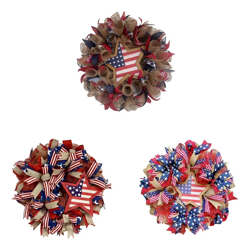 American Wreath,Patriotic Independence Day Wreath,4Th Of July USA Memorial Day Party Supplies,Front Door Wreath