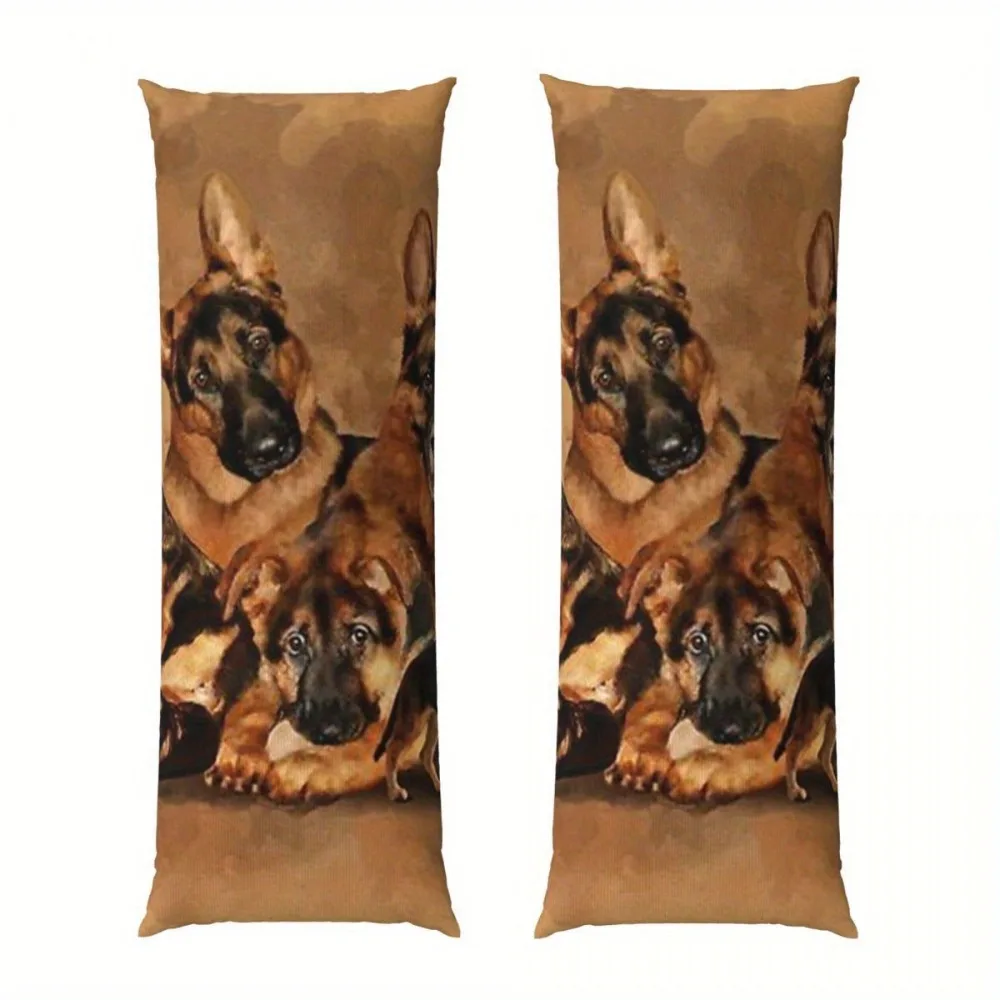 German Shepherd Pattern Extra-Long Pillowcase - 20x54 Inches / 50x137cm - Vintage Style, Double-Sided Print Design, 100% Polyest