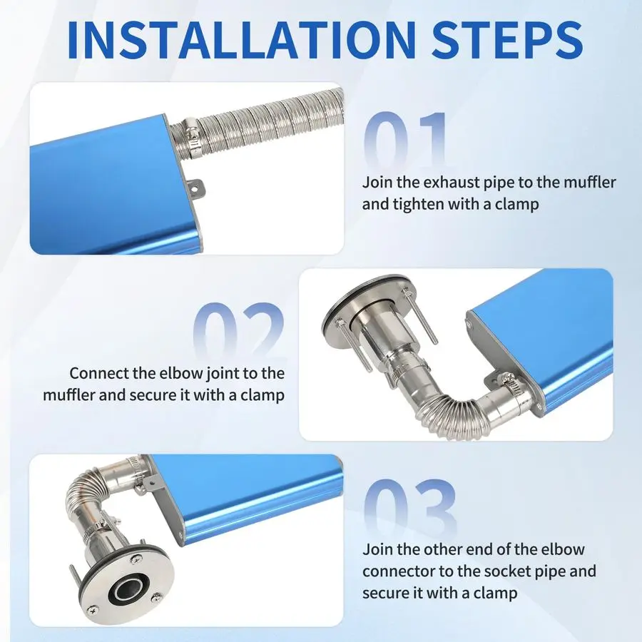 Silenziatore marmitta di scarico per riscaldatore di parcheggio diesel con connettore a gomito con flangia a muro per tubo di scarico per riscaldatore diesel cinese, f
