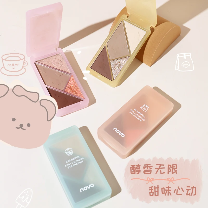 Milk-Tea 4 Colors Eyeshadow Palette Matte Glitter Shimmer Eye Makeup Soft Touch Long Lasting Easy to Wear Facial Contour Pallete