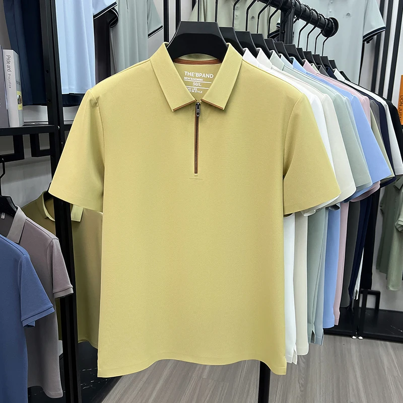 Luxury half zipper short sleeve men Polo shirt fashion new item summer high quality ice silk breathable casual business T-shirt