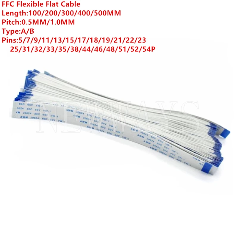 5PCS FFC FPC Flexible Flat Cable AWM 20624 80C 60V VW-1 0.5/1.0mm Pitch 5-54Pin for PCB Electronic Connection