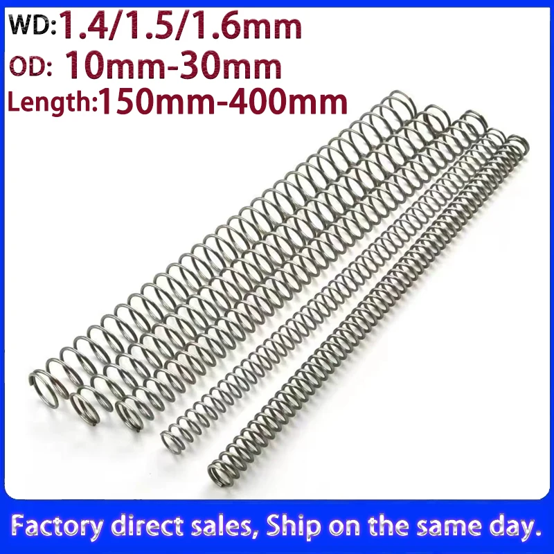 1Pc 1.4/1.5/1.6mm 304 Stainless Steel Long Compression Spring, OD:10mm-30mm, Length: 150/200/250/300/400mm, Customizable