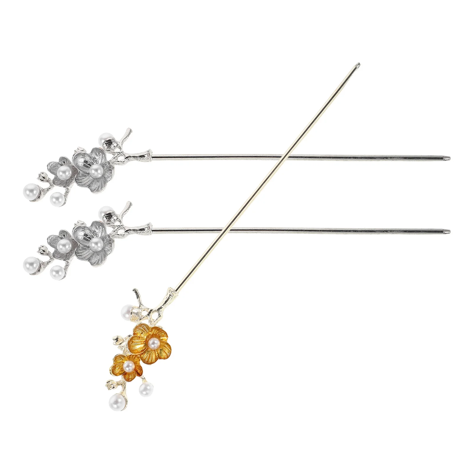 

3 шт., аксессуары для волос с жемчугом, золотые, серебряные китайские заколки для волос, свадебные украшения с цветочным принтом, шиньон, зажимы для булочек для женщин