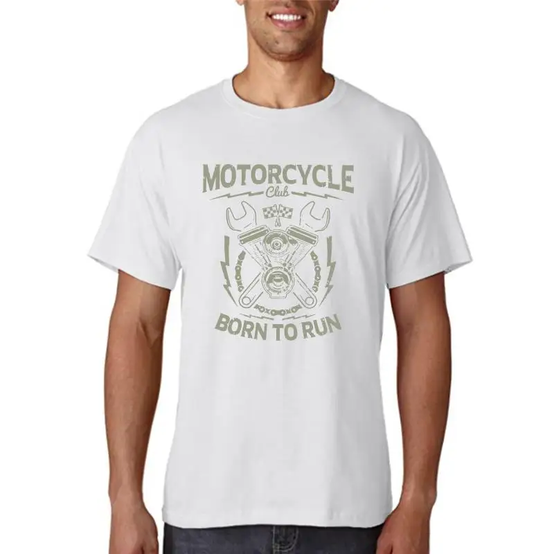 Trendy Retro T-Shirt Men Cotton Custom Motorcycle Repair Service T Shirt Short Sleeve Born To Run Tee Rider Club Graphic Apparel