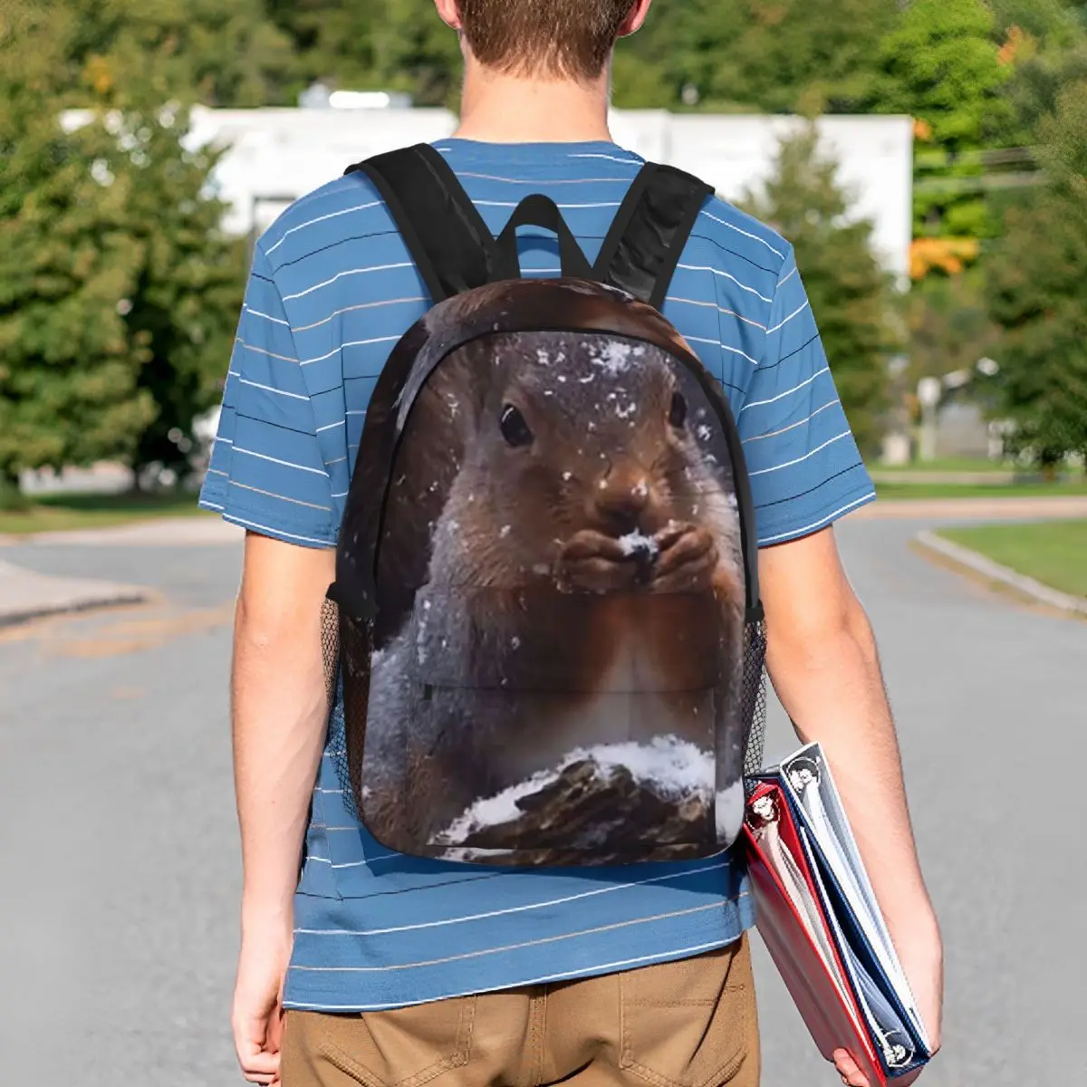 Gray Squirrel Stand On Branch In Snow Backpack Student BookBag Kids School Bag Computer Shoulder Bags for Men Women