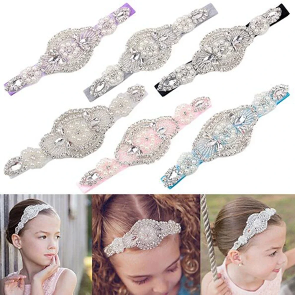 Bebê meninas da criança infantil bandana pérolas do falso strass hairband noiva casamento headwear moda festa acessórios para o cabelo