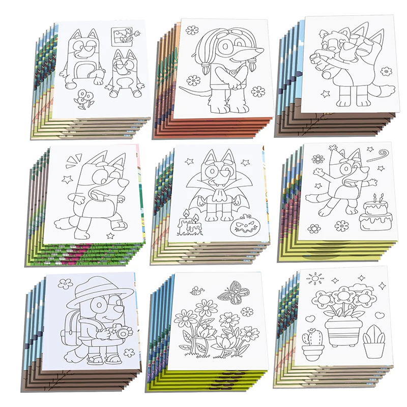 Bluey Bingo Anime Figure Coloring Book para crianças, Cartoon Graffiti Painting Book, Cor DIY, Puzzle Drawing Toys, 6 pcs, 12 pcs, 24pcs