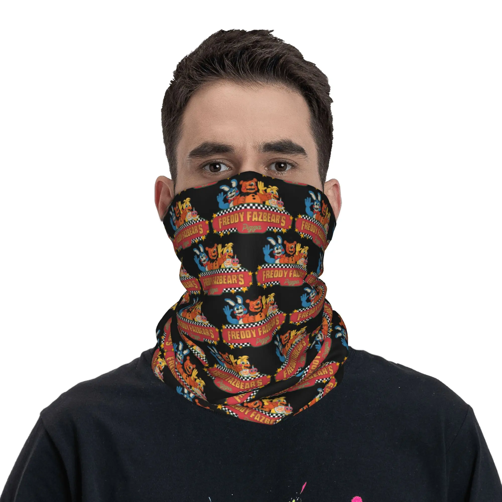 

Custom FNAF At Freddys Bandana Neck Gaiter for Ski Running Men Women Wrap Scarf Adventure Game Balaclava Warmer