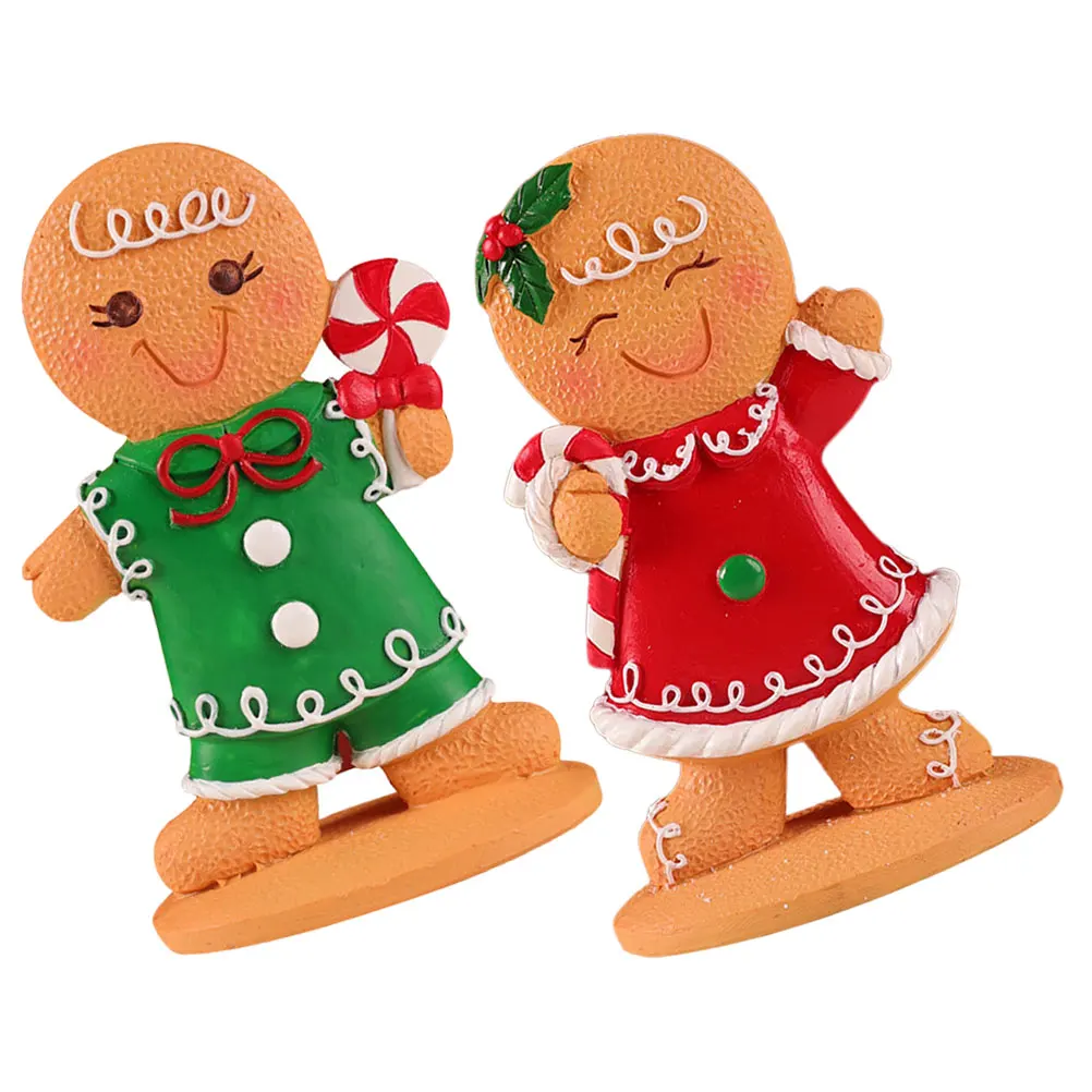 

2pcs Gingerbread Christmas Miniature Gingerbread Man Ornament Christmas Decorations Resin Table Centerpieces Mini Xmas Gifts