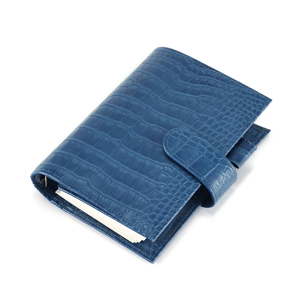 

2026 NEW 30MM big ring Planner A6 personal full grain leather Notebook crocodile pattern blue Binder Diary Supplies Stationery