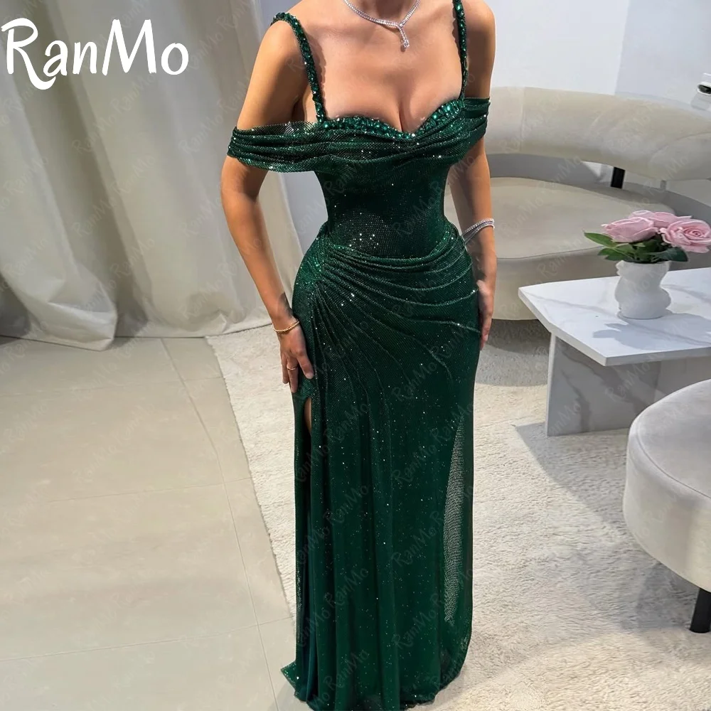 Ranmo Luxury Mermaid Evening Dresses New Green Off Shoulder 2025 Formal Party Dresses Sparkling lace Sexy Prom Dress Customised