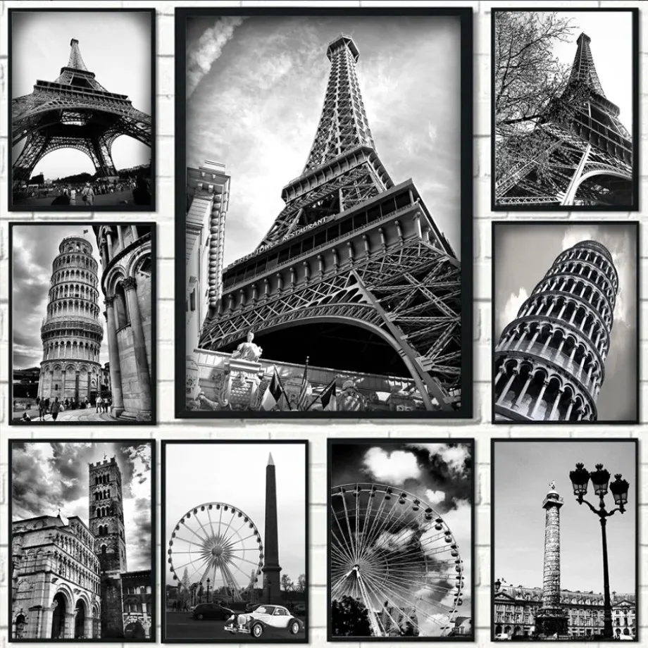Eiffel Towel World Famous City Italy France Wall Art Canvas Painting Leaning Tower of Pisa Posters Prints For Living Room Dec