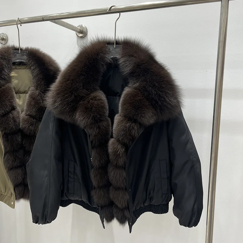 European Station Winter 2025 New Thickened Warm Down Jacket Women's Mid-Length Fox Large Fur Collar Fashion Fur Jacket
