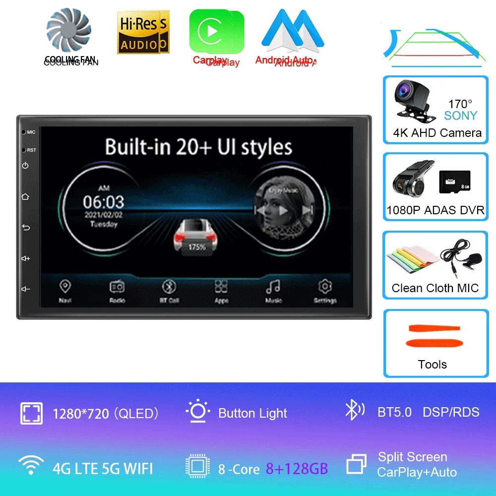 Universele 7 "autoradio GPS 2 din Android 15 Auto Carplay voor Volkswagen Nissan Hyundai Toyota multimediaspeler