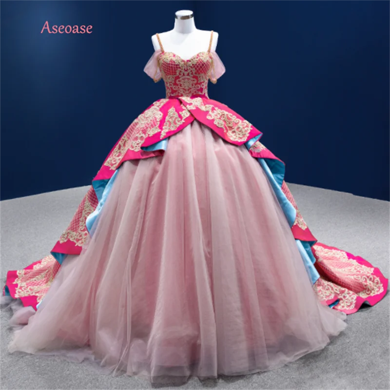 Fúcsia quinceanera vestidos de baile espaguete cintas tule apliques frisado mexicano doce 16 vestidos 15 anos