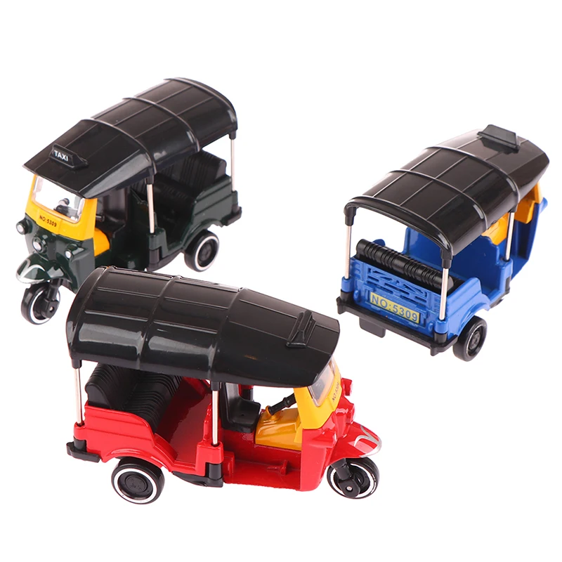 1 Piece Alloy Tricycle Retro Simulation Model Three Wheeled Motorcycle Toy Diecast Autorickshaw Car Model Figure Toys For Kids