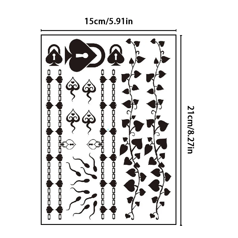 A Sexy Temporary Waterproof Tattoo on the Thigh/Collarbone Area, Featuring the Queen of Spades and Spade Vines.