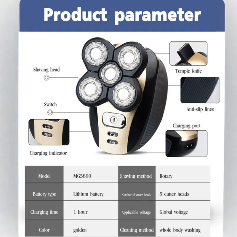 Men's Intelligent Anti Pinch five in one Electric Shaver USB Charging Plug in IPX7 Waterproof Self service Hair Clipper Shaver