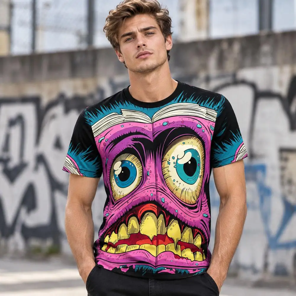 2026 New Men's Horror Fun 3D Print T-Shirt Mummy Big Eyes Pattern Short-Sleeve Tee Halloween Role-Playing Casual Crew Neck Top