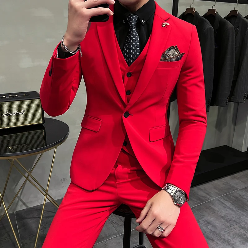 Men Tuxedos Slim Fit Butterfly Embroidery Business Party Prom Groom Wedding Suit Singer Dancer Costume Stage 3-Piece Shawl Lapel