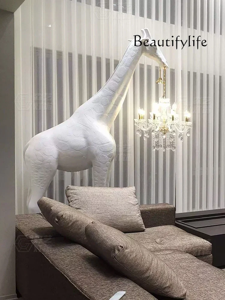 Large Art Giraffe Sculptured Ornaments Floor  High-End Hotel Lobby Creative Animal  room decoration accessories