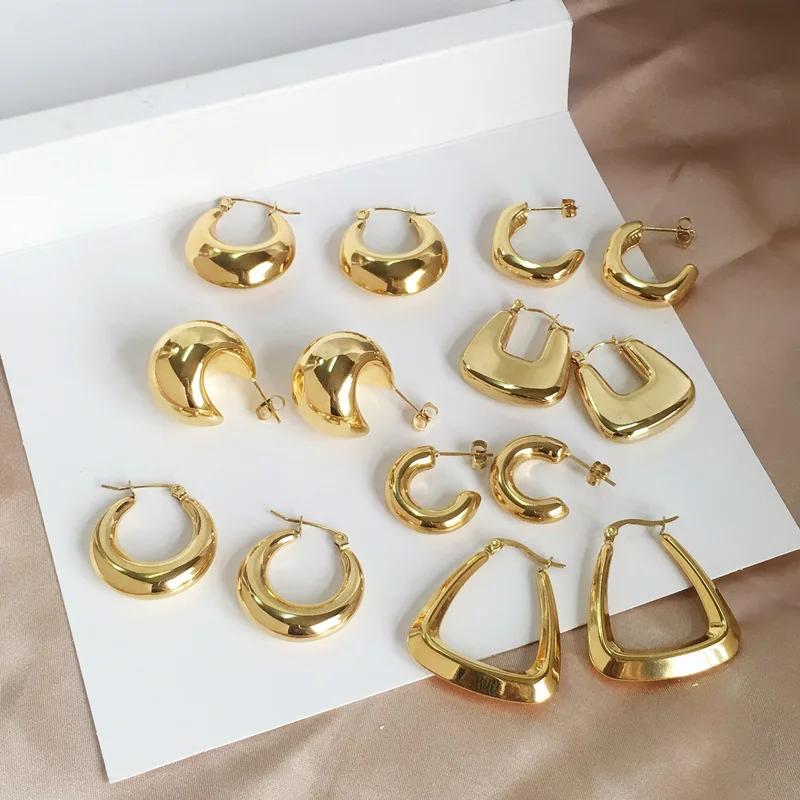 Various Styles Stainless Steel Ear Buckle for Women Gold Color Small Large Circle Hoop Earrings Punk Hip Hop Jewelry Accessories