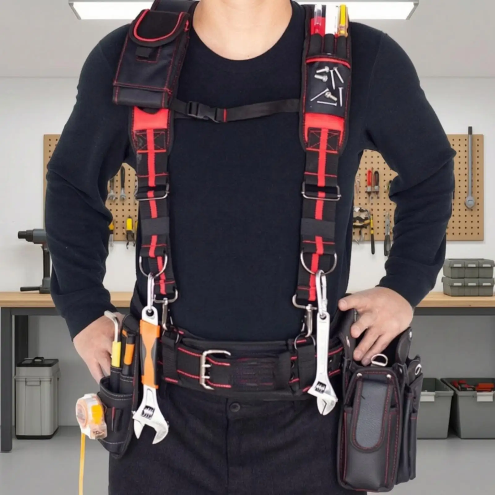 H-Shaped Tool Belt Suspender Grade Multifunctional Tool Suspender with Pockets Breathable for Construction Workers, Handymen,