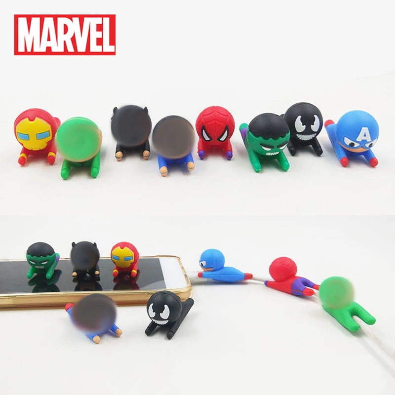 

Marvel Charger Cable Protector Cover Lie Down Model Spider Man Captain America Cartoon Usb Data Line Head Protection Accessories