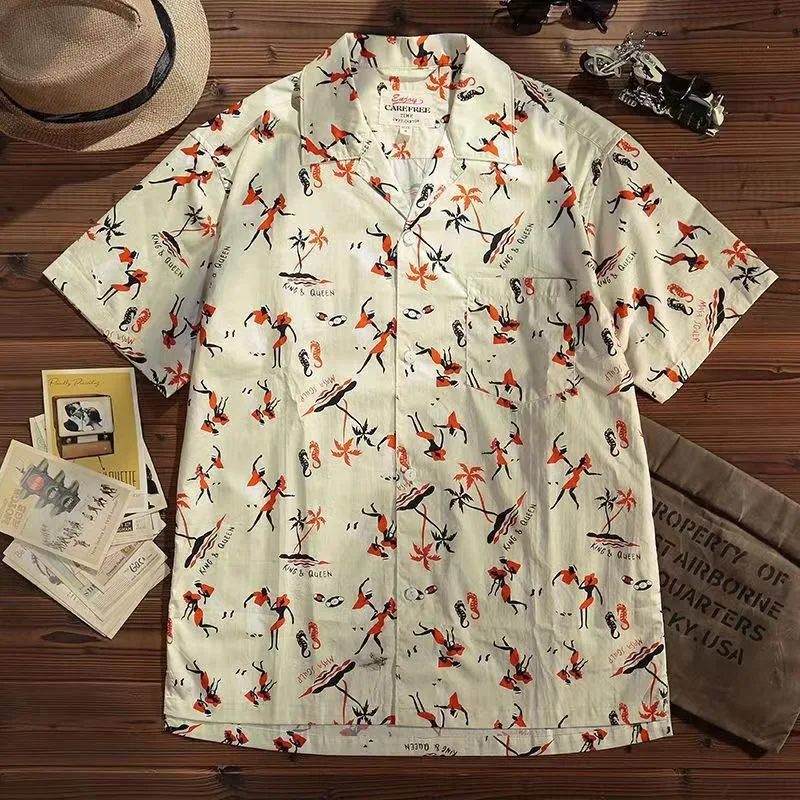 

Apricot Cute Dance Coconut Tree Funny Cuban Shirts Men Women Large Size Short Sleeve Blouse Tops Hawaii Beach Style Loose Summer