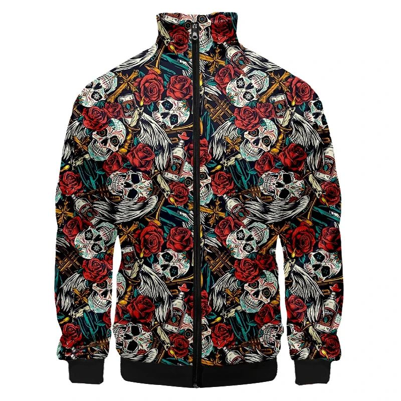 Terror Skull Pattern 3D Printed Jacket Sportswear Spring Stand-up Collar Zipper Sweater Baseball Men's Jackets Clothing Vintage