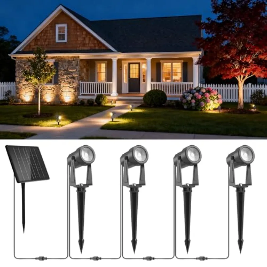 Solar Landscape Spotlights Separate Monocrystalline Panels and USB-C Powered 5400mAh Auto On Off Dusk to Dawn Outdoor IP65 Wate