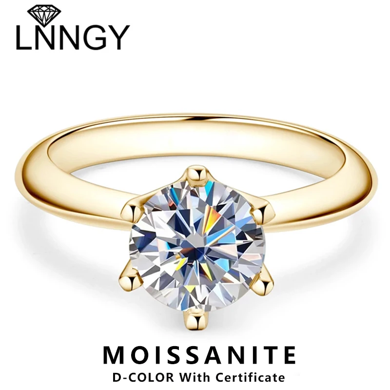 

Lnngy 8 мм 2CT кольцо с муассанитом и сертификатом кольца-пасьянс из стерлингового серебра 925 пробы для женщин и девочек сверкающие обручальные кольца подарок