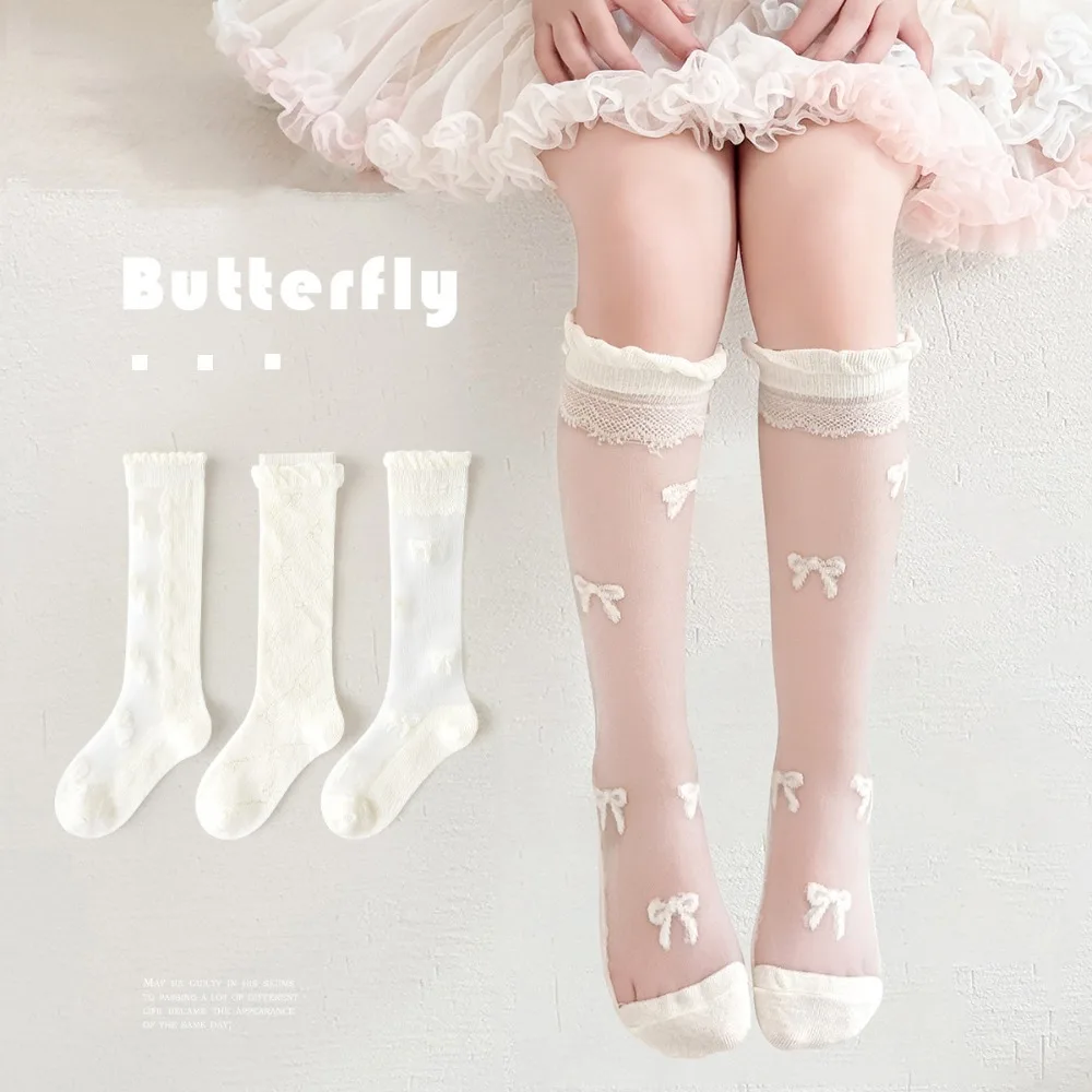 3 Pairs New Cotton Long Stockings Breathable Mosquito Prevention Knee Socks Thin Mesh Socks for Children