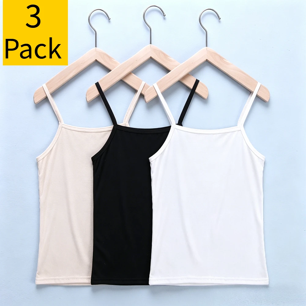 3 Pack Camisole Tank Tops, Spaghetti Strap Soft Cotton Layering Set for Daily Casual Outfits