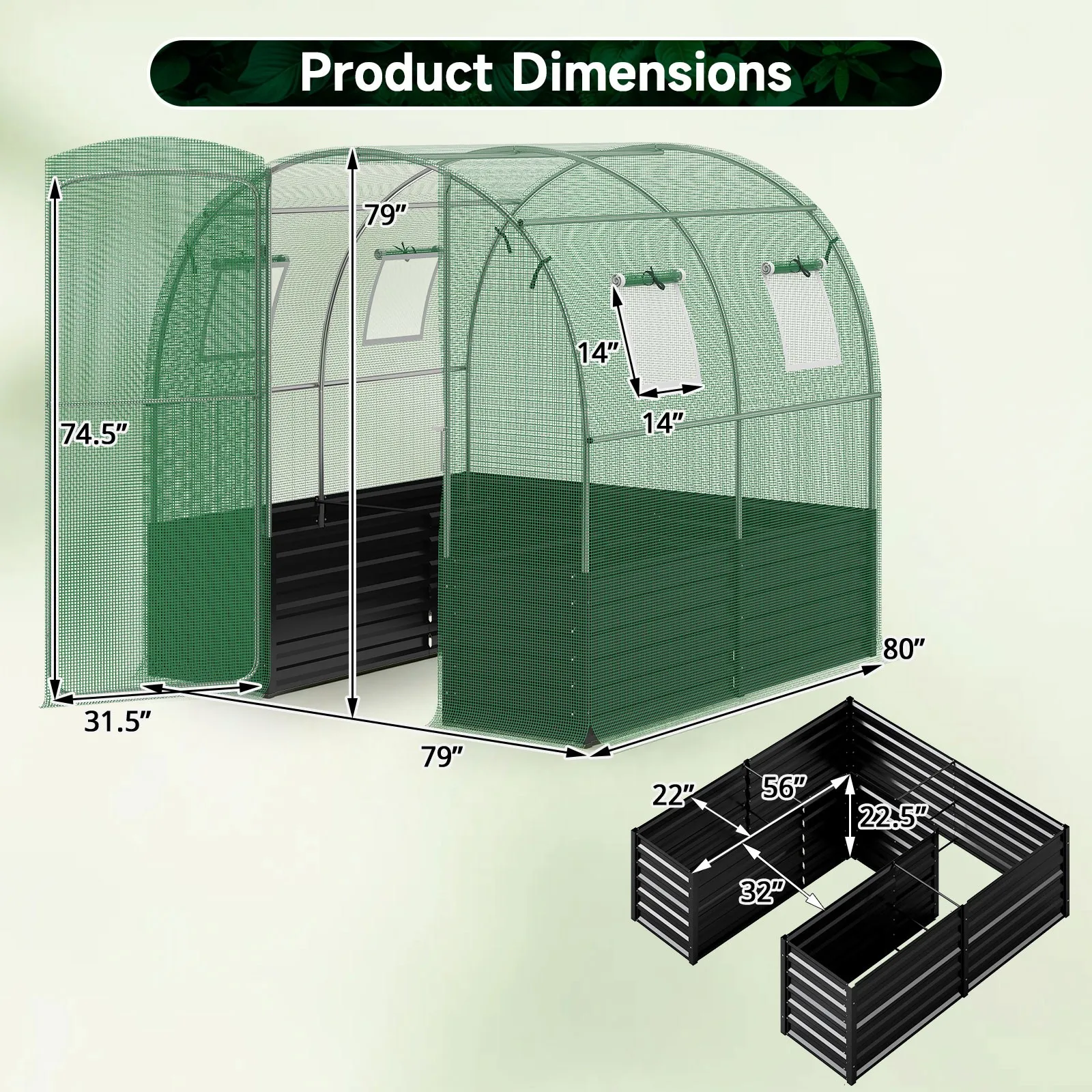 80x79x79 Inches Walk-in Greenhouse w/Large Plant Bed, PE Cover, 4 Mesh Windows