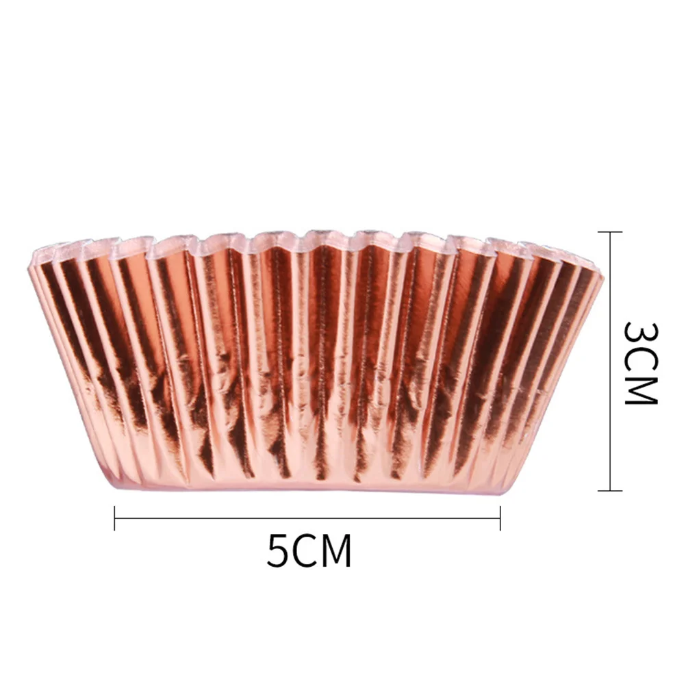 

200Pcs Cake Paper Wrappers Aluminum Foil Cupcake Holders Rose Gold Black Perfect for Wedding Birthday Party Dessert Decoration