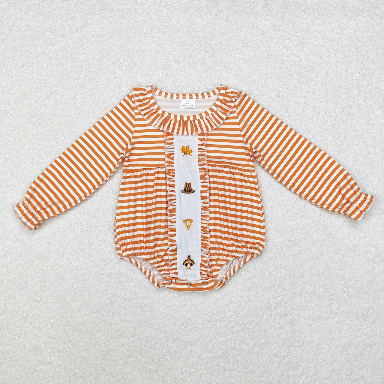 Wholesale Baby Girl Children Embroidery Thanksgiving Stripes Bubble Romper Newborn Coverall Bodysuit Toddler turkey Jumpsuit