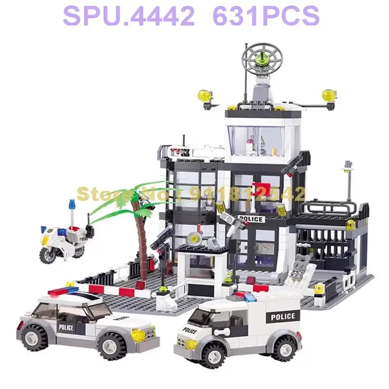 Police Station Military City Model Set Prison Car Policeman Boat Figures Building Blocks DIY Toy for Kids Birthday Boy Gift Moc