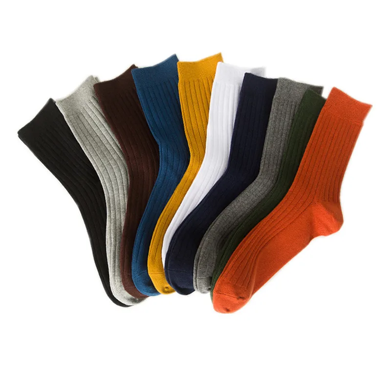 Men's cotton classic double needle medium tube casual sports comfortable breathable solid color 4 season medium tube socks