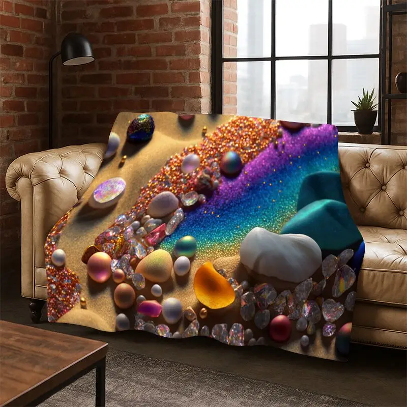 Colorful Pebble rainbow Cobblestone Stone Flannel Blanket Soft Warm Blanket Throw Blanket for Bedroom Living Room Bed Picnic