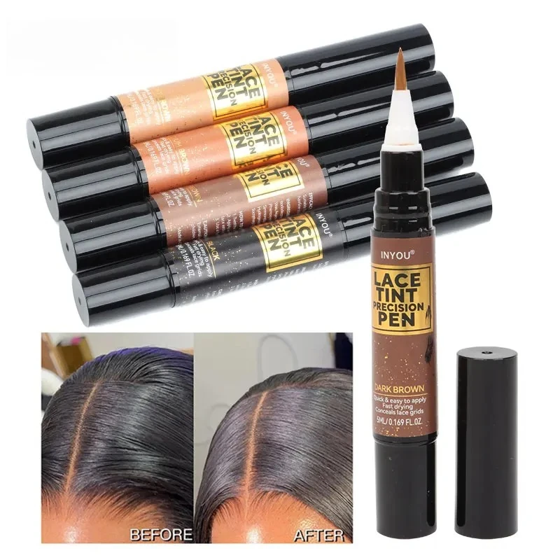 Lace Tint Pen Tinted Lace Precison Parting Pen Black Medium Dark Light Brown 5Ml 0.17Oz - Wig Lace Tint With Brush Applicatior